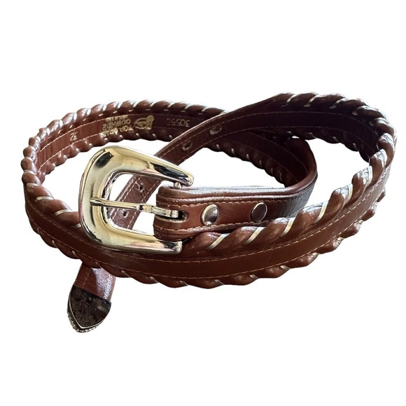Justin Whipstitch Brown Leather Belt Sz 32 3055C - Picture 2 of 10